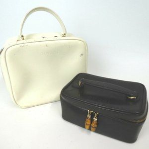 GUCCI Hand bag White Leather Square Tote vanity 2